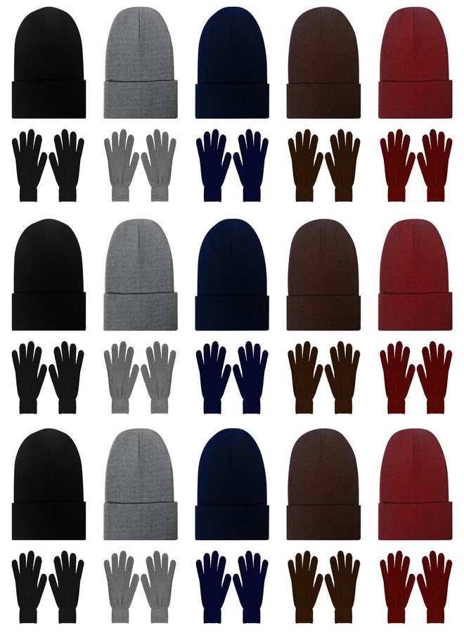 LYDTICK 30 Pack Winter Beanie Hats & Gloves Bulk for Men Women, Wholesale Cold Weather Warm Cozy Gift, One Size Multicolor - Image 1